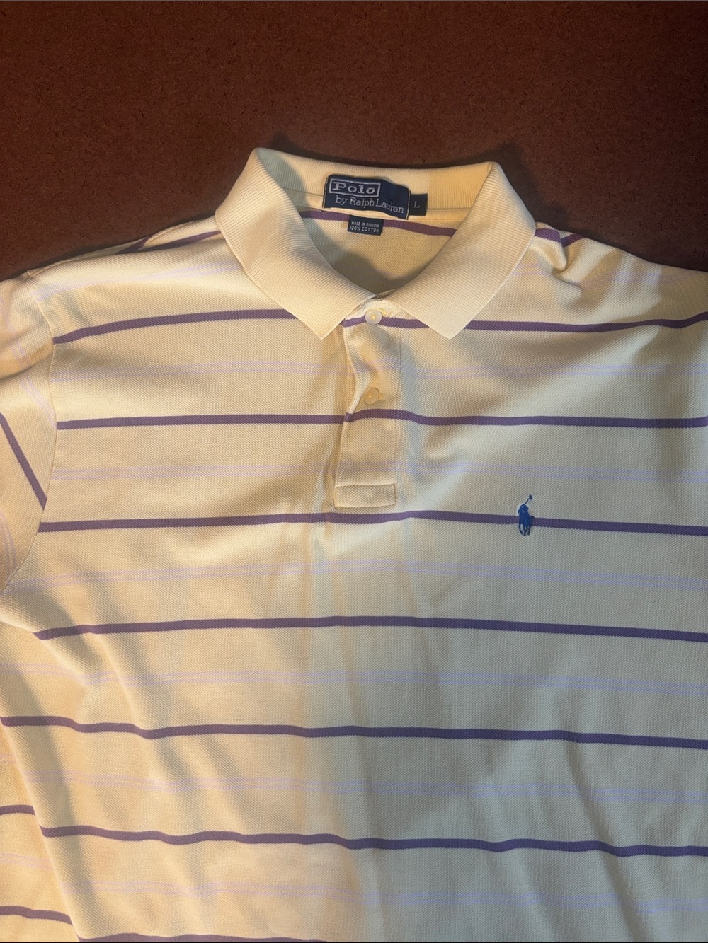 Polo by Ralph Lauren Large Pale Yellow Polo with Purple Stripes